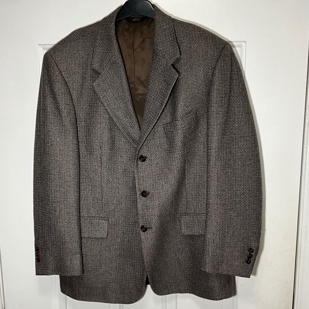 John Henry Mens 42R Brown Gray Textured Wool Blend 3 Button Blazer Sport Coat
